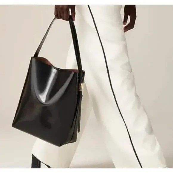 J. Crew Edie Bucket Bag Black Italian Patent Leather Dustbag Inc NWT - Picture 1 of 14